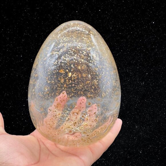 Art Glass Clear Copper Glitter Egg Shaped Decor Paperweight 5.5”T 4”W - Picture 1 of 5